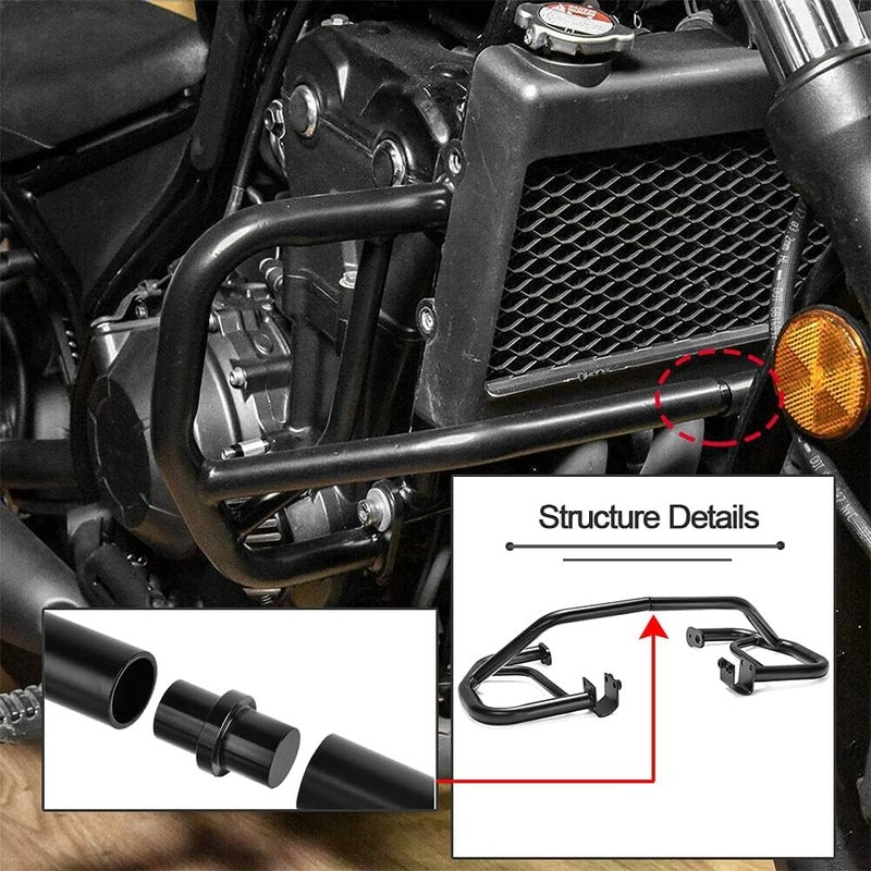 Fayedenicy Black Highway Bars for CMX500 Rebel 17-24, Motorcycle Steel Engine Guard Bumper Crash Bar Frame Falling Protector for H-onda Rebel CMX 500 Rebel500 2017 2018 2019 2020 2021 2022 2023 2024 - Image 3